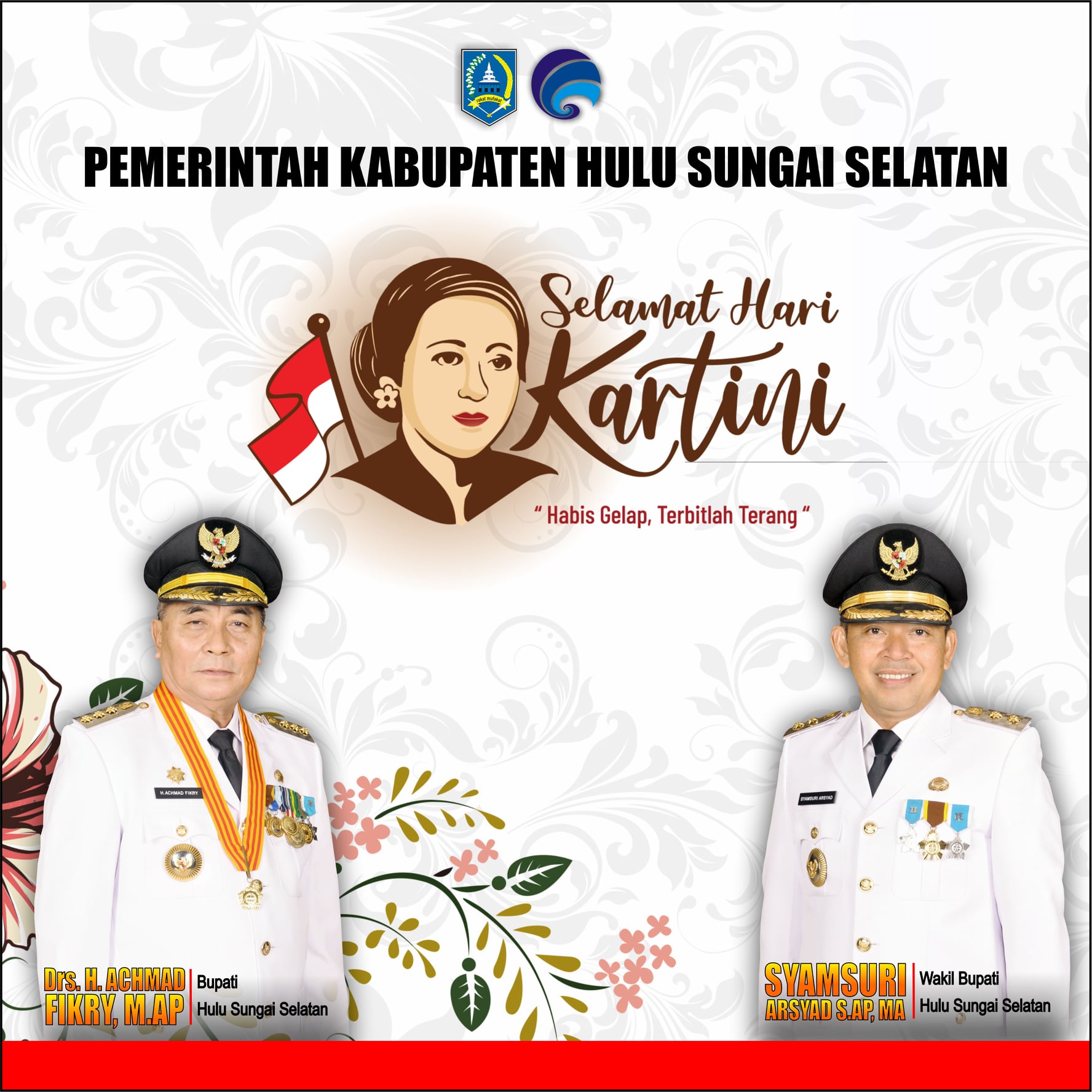 Pemerintah Kabupaten Hulu Sungai Selatan Mengucapkan “SELAMAT HARI KARTINI” “Perempuan Kuat Hulu Sungai Selatan Penerus Ibu Kartini, Terus Berjuang Dan Berbakti Bagi Negeri”.