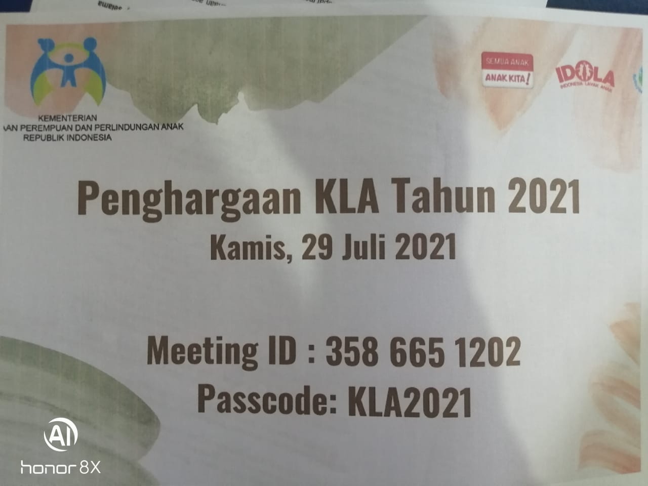 Penghargaan Kabupaten Layak Anak (KLA) Tahun 2021 Kategori Madya oleh Kabupaten Hulu Sungai Selatan