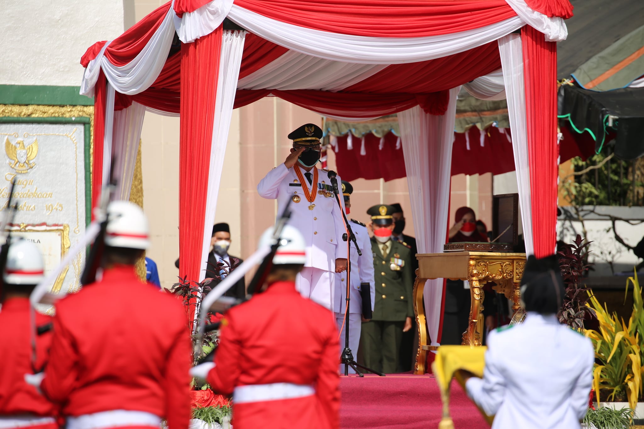 MESKI PANDEMI, UPACARA PERINGATAN HUT KEMERDEKAAN REPUBLIK INDONESIA KE-76 DI HULU SUNGAI SELATAN BERLANGSUNG KHIDMAT