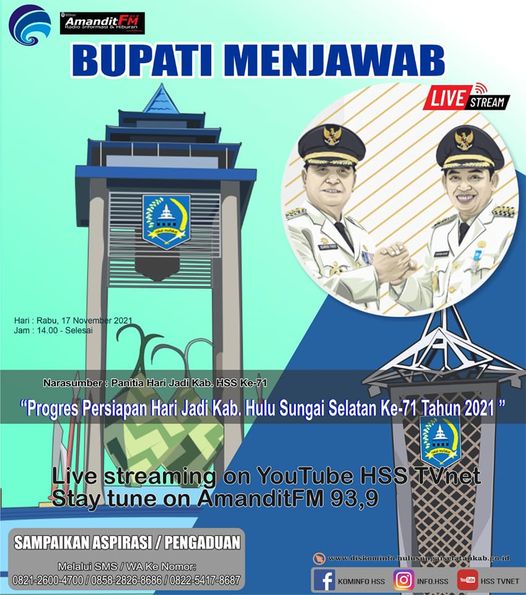 Yang udah penasaran tentang gimana acara Hari Jadi Kab. HSS yang ke-71 tahun ini, pantengin YouTube HSS TVnet pukul 14:00 siang ini yaa! Kita akan bincang-bincang seru dengan Panitia Hari Jadi tentunya ??