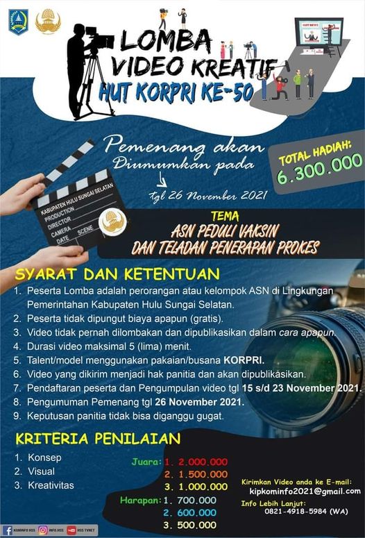 Assalamu’alaikum… Mengingatkan kembali untuk pendaftaran Lomba Video Kreatif tinggal 6 hari lagi yaa ? Yuk segera daftarkan dirimu dengan menyertakan Nama, NIP, Jabatan, dan Instansi. Ditunggu video-video kerennya! ?