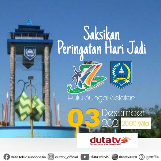 Bagi masyarakat yang ingin menyaksikan tayangan ulang Hari Jadi Ke-71 Kabupaten Hulu Sungai Selatan, selain melalui YouTube HSS TVnet juga bisa melalui channel televisi kesayangan kita, Duta TV pada pukul 20:00 WITA malam ini??