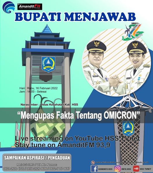Yuk pantengin sekarang juga!!! Sesaat lagi kita akan mulai siarannya. “Mengupas Fakta Tentang OMICRON” dengan narasumber dari Diskes Hss  dan juga perwakilan dari Ikatan Dokter Indonesia.