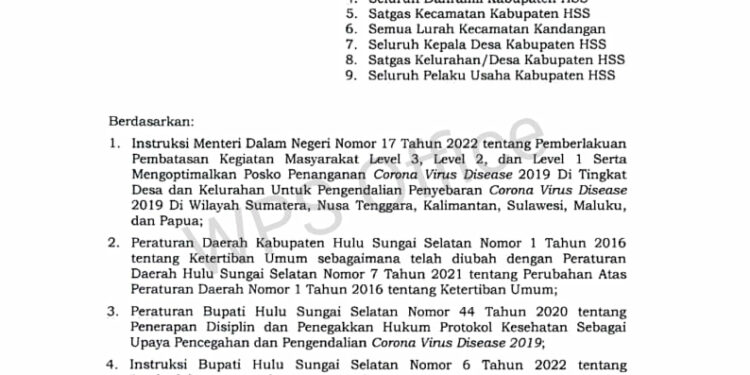 SURAT EDARAN BERSAMA  PPKM LEVEL 1