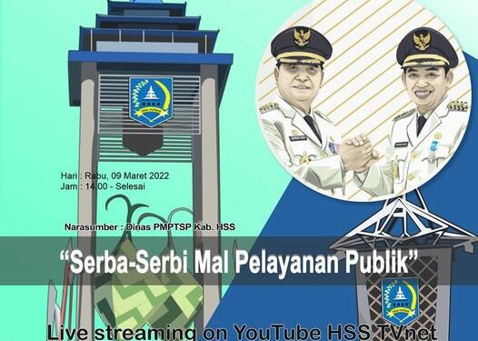 Assalamu’alaikum SanaKominfo! Program Bupati Menjawab pukul 14:00 siang hari ini kita akan kedatangan narasumber dari Dinas Pmptsp Hss dan membahas tentang “Serba-Serbi Mal Pelayanan Publik” Gimana? Penasaran kan? ? Pantengin terus YouTube HSS TVnet yaa! Juga live dari AmanditFm