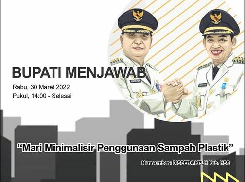 Assalamu’alaikum.. selamat siang SanaKominfo! Nantikan program kesayangan kita Bupati Menjawab pukul 14:00 siang ini, kita akan kedatangan narasumber dari Disperakplh Hss dengan tema “Mari Minimalisir Penggunaan Sampah Plastik” yang tentunya menarik sekali untuk disimak. Tonton melalui YouTube HSS TVnet dan radio AmanditFm yaa!