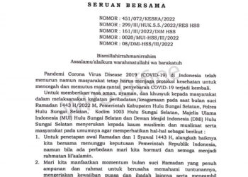 SERUAN BERSAMA Pemkab Hulu Sungai Selatan Polres Hulu Sungai Selatan Kodim 1003 Hulu Sungai Selatan MUI Hulu Sungai Selatan DMI Hulu Sungai Selatan