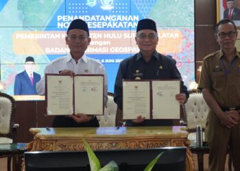 JALIN MOU DENGAN BADAN INFORMASI GEOSPASIAL, BUPATI HSS INGIN TINGKATKAN INFORMASI GEOSPASIAL