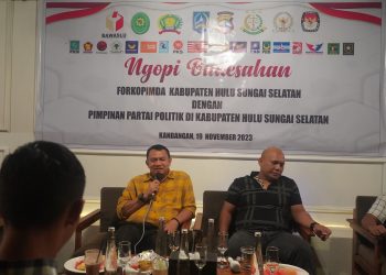 PERKUAT SINERGI JELANG PEMILU 2024 FORKOPIMDA KAB.HSS GELAR SILATURAHMI “NGOPI BAKESAHAN” DENGAN PARA PIMPINAN PARTAI POLITIK