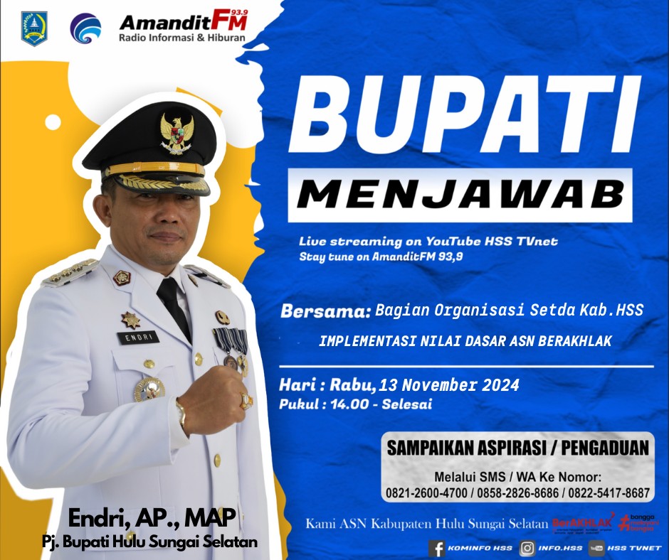 BUPATI MENJAWAB BERSAMA BAGIAN ORGANISASI SETDA KAB. HSS DENGAN TEMA “IMPLEMENTASI NILAI DASAR ASN BERAKHLAK”