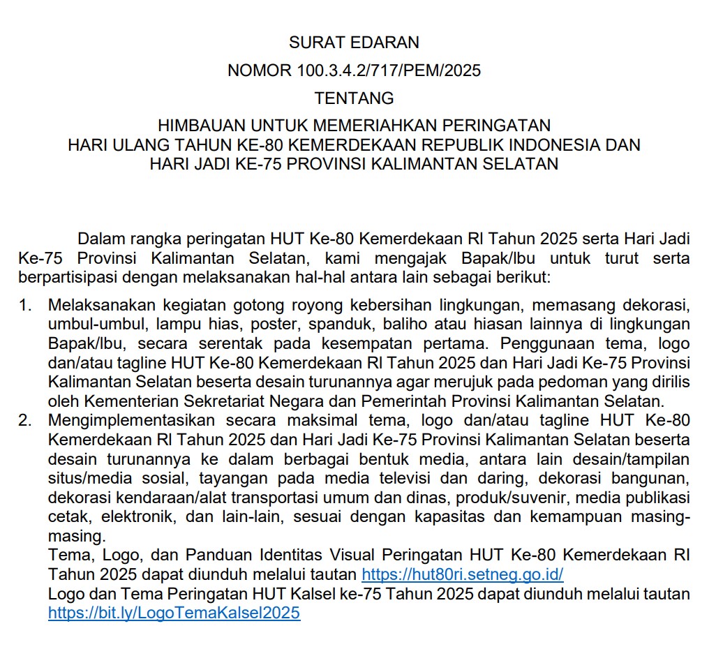SURAT EDARAN HUT KEMERDEKAAN 2025