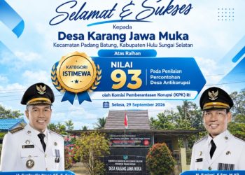 Kebanggaan untuk Kabupaten Hulu Sungai Selatan! Atas raihan Kategori Istimewa dengan Nilai 93 pada Penilaian Percontohan Desa Antikorupsi oleh KPK RI.